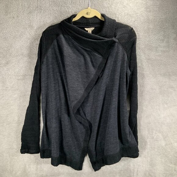 Lucky Brand Cardigan Women's Medium Black Wrap Shawl Casual Office Knit Boho - Picture 2 of 12